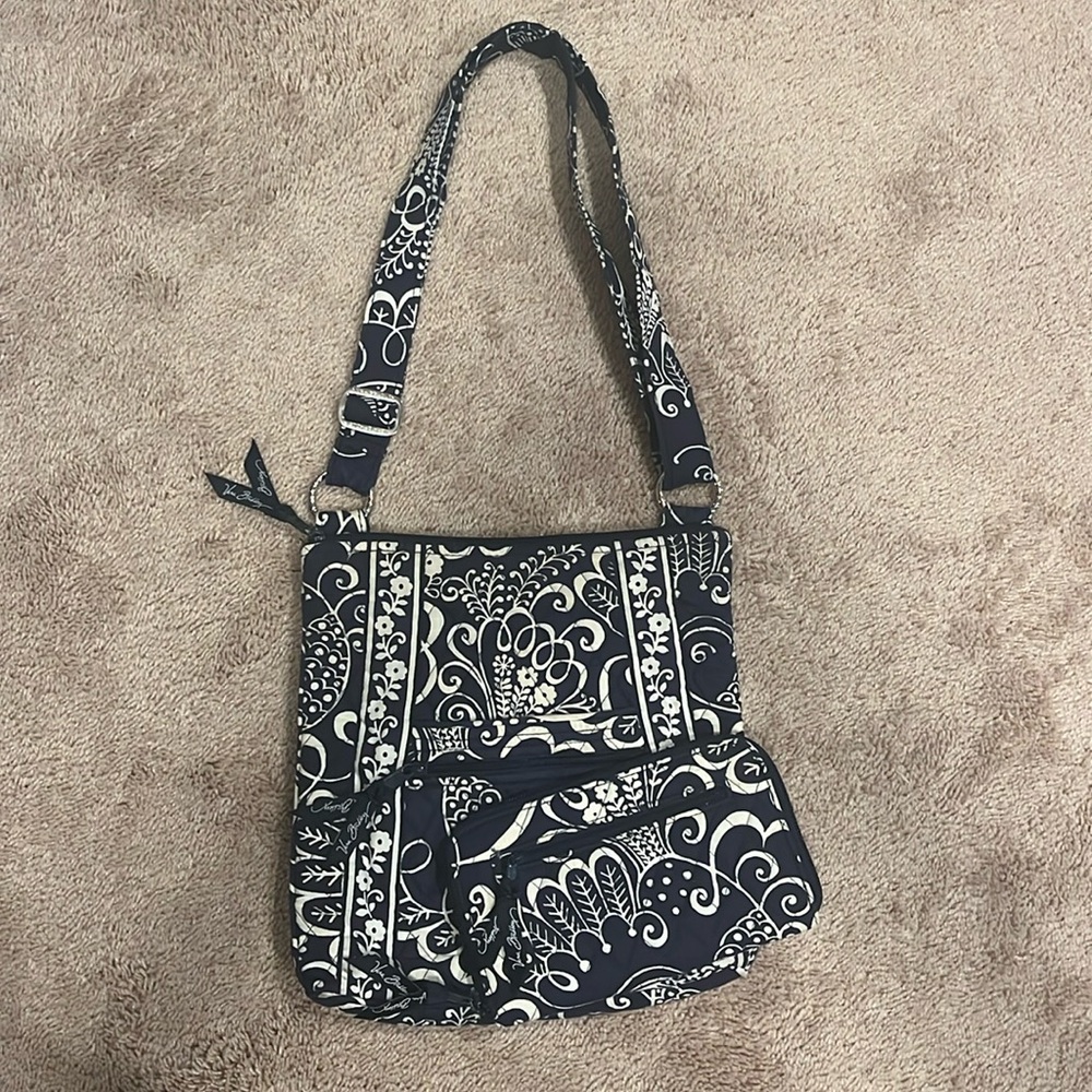 Vera Bradley BUNDLE “Twirly Bird Blue” Hipster Crossbody Bag w/ Wristlet Wallet